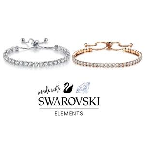 Swarovski® Crystals Elemnts Adjustable Boho Tennis Slider Bracelet - Silver/Gold